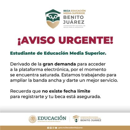 Estudiantes de nivel medio superior, aspirantes a la Beca Benito Juárez, saturaron el día de hoy la plataforma de solicitud (Foto: Twitter/@BecasBenito)