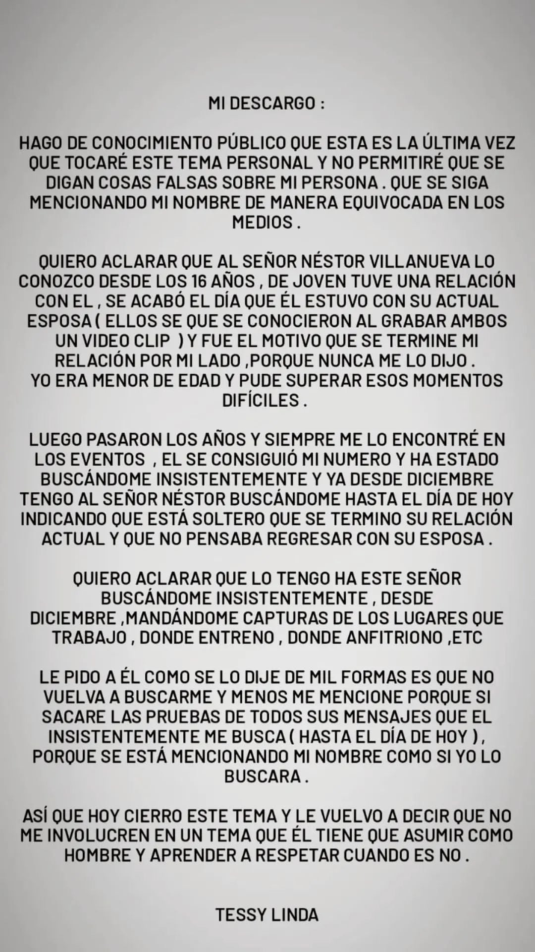 Ballerina accuses Néstor Villanueva of acoso. (Photo: Instagram/@ tessy_oficial)