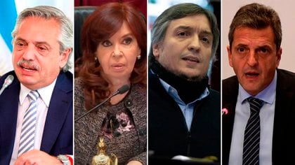 Alberto Fernández, Cristina Kirchner, Máximo Kirchner y Sergio Massa