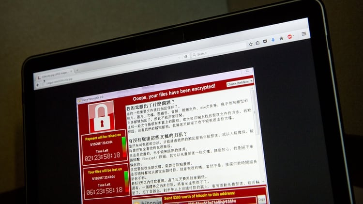 Una captura de pantalla del mensaje que se veÃ­a en las computadoras afectadas por WannaCry (AP)
