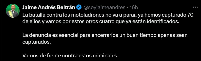Jaime Andrés Beltrán se refirió al crimen en sus redes sociales - crédito @soyjaimeandres/X