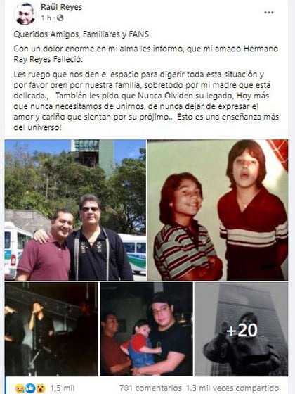 Este fue el mensaje de su hermano Raúl en el que se despidió de Ray Reyes (Foto: Facebook/Raúl Reyes)