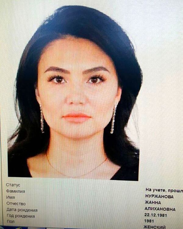 La entrada policial de Zhanna Nurzhanova -dada a conocer por los medios de Kazajistán- luego de ser detenida en el hospital adonde había llevado a su novio cuando la hemorragia que le había provocado no podía frenarse