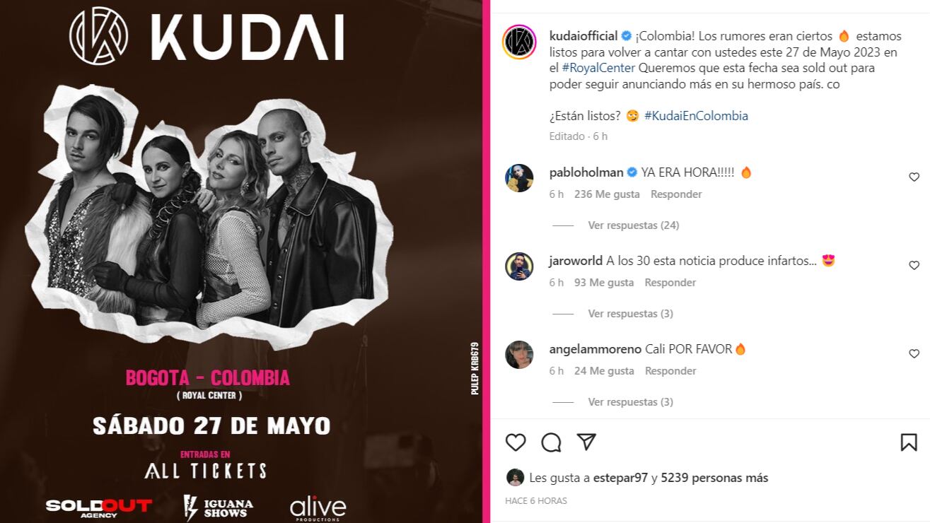 Los artistas latinoamericanos confirmaron su concierto en el país mediante su Instagram / Instagram