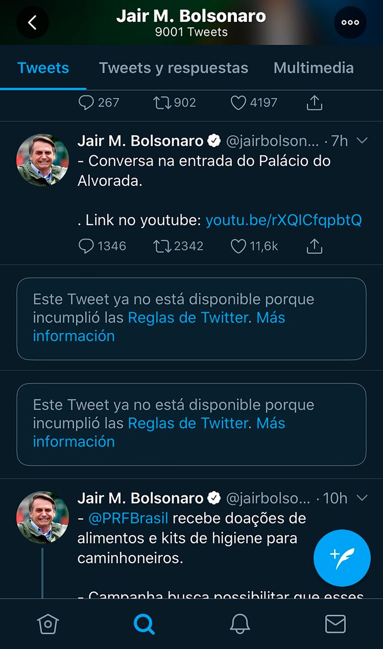 El aviso de Twitter en el perfil de Bolsonaro