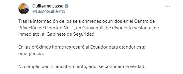 Al menos seis presos fueron asesinados en la Penitenciaria del Litoral de Ecuador - crédito @lassoguillermo/X