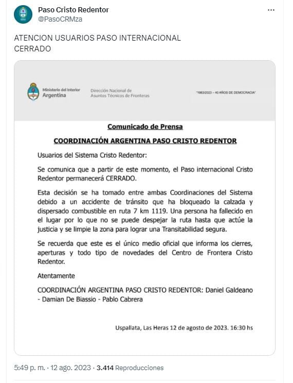 El comunicado oficial