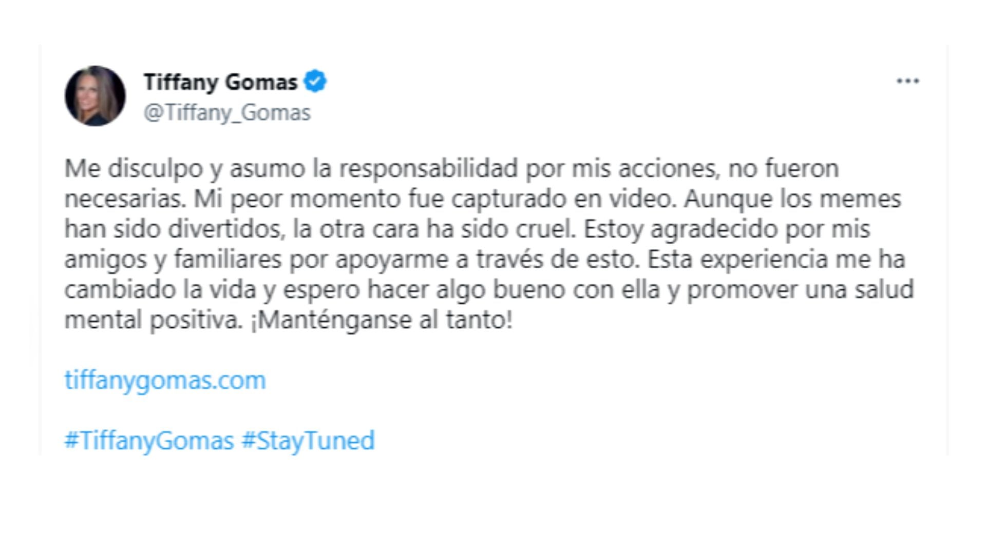 El texto acompañó su video de descargo en su cuenta de Instagram y Twitter.