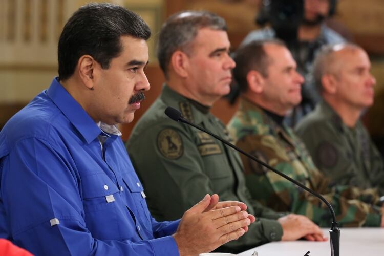 El dictador Maduro durante su discurso en cadena nacional (Palacio de Miraflores via REUTERS)