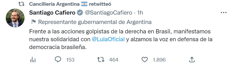 La Cancillería retuiteó el posteo de Santiago Cafiero 