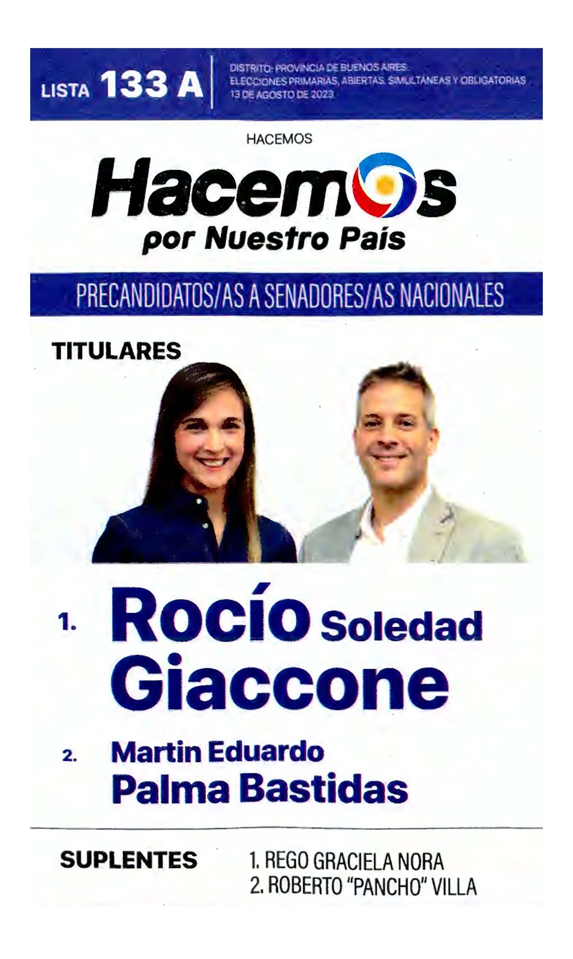 La boleta oficial de "Hacemos por Nuestro País" de precandidatos a senadores nacionales de Buenos Aires