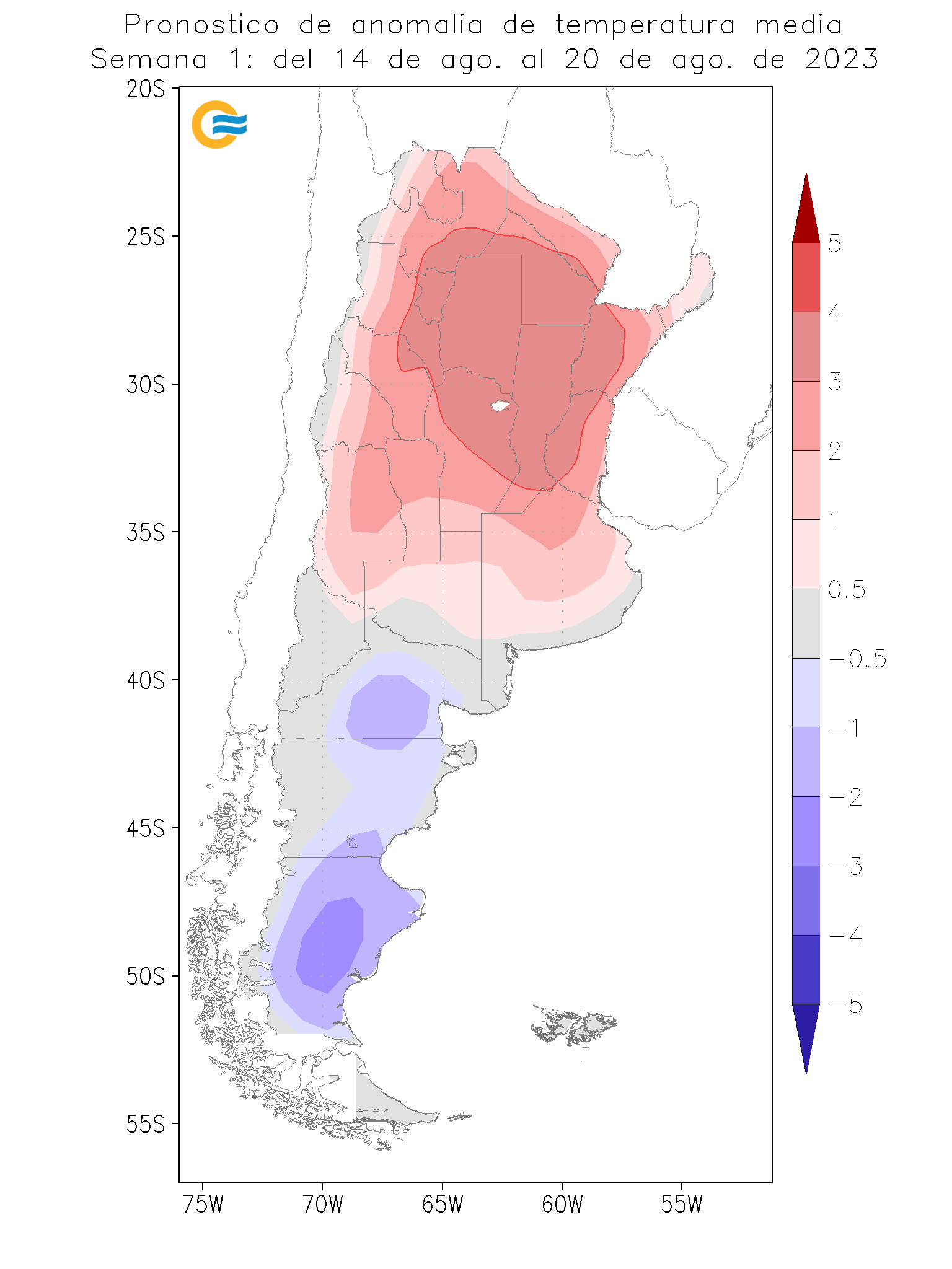 Las temperaturas máximas estarán entre 1 y 4 grados más arriba esta semana que el promedio para este período de agosto en el centro y norte de la Argentina, según el SMN (SMN)