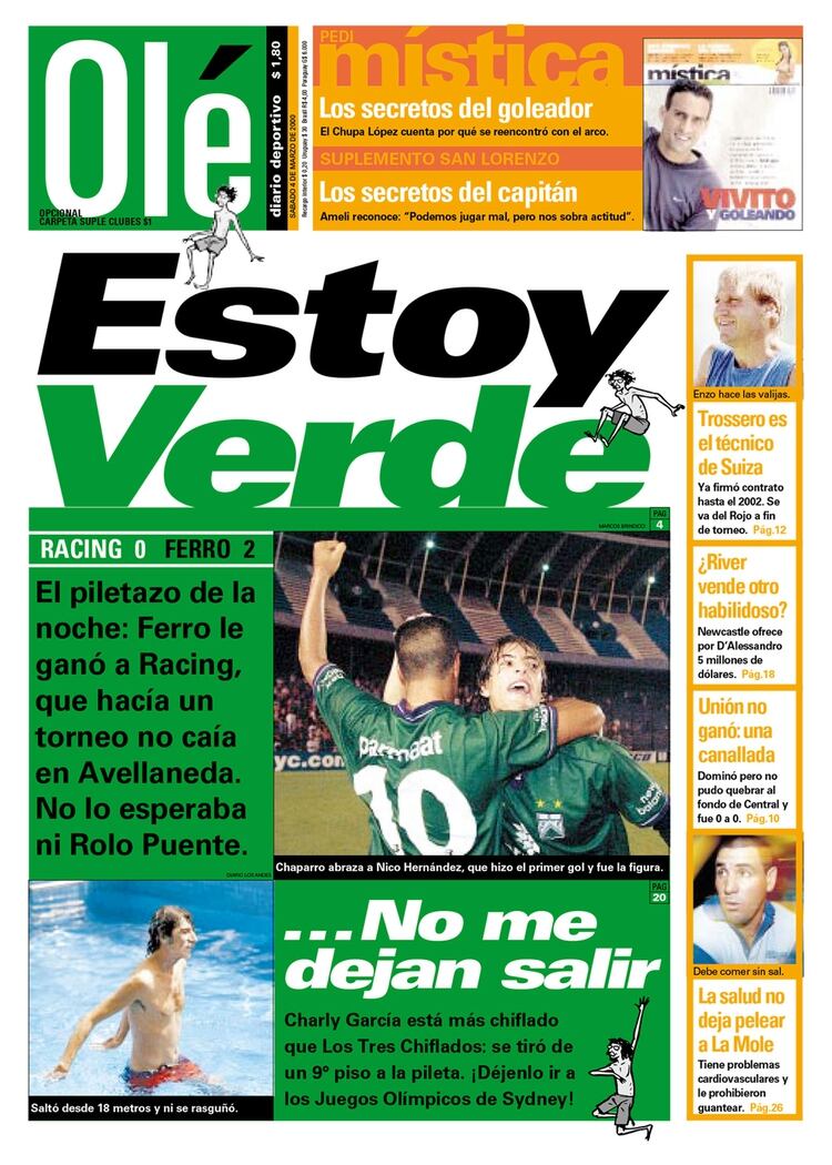 La portada del diario deportivo Olé y su referencia al salto de Charly García
