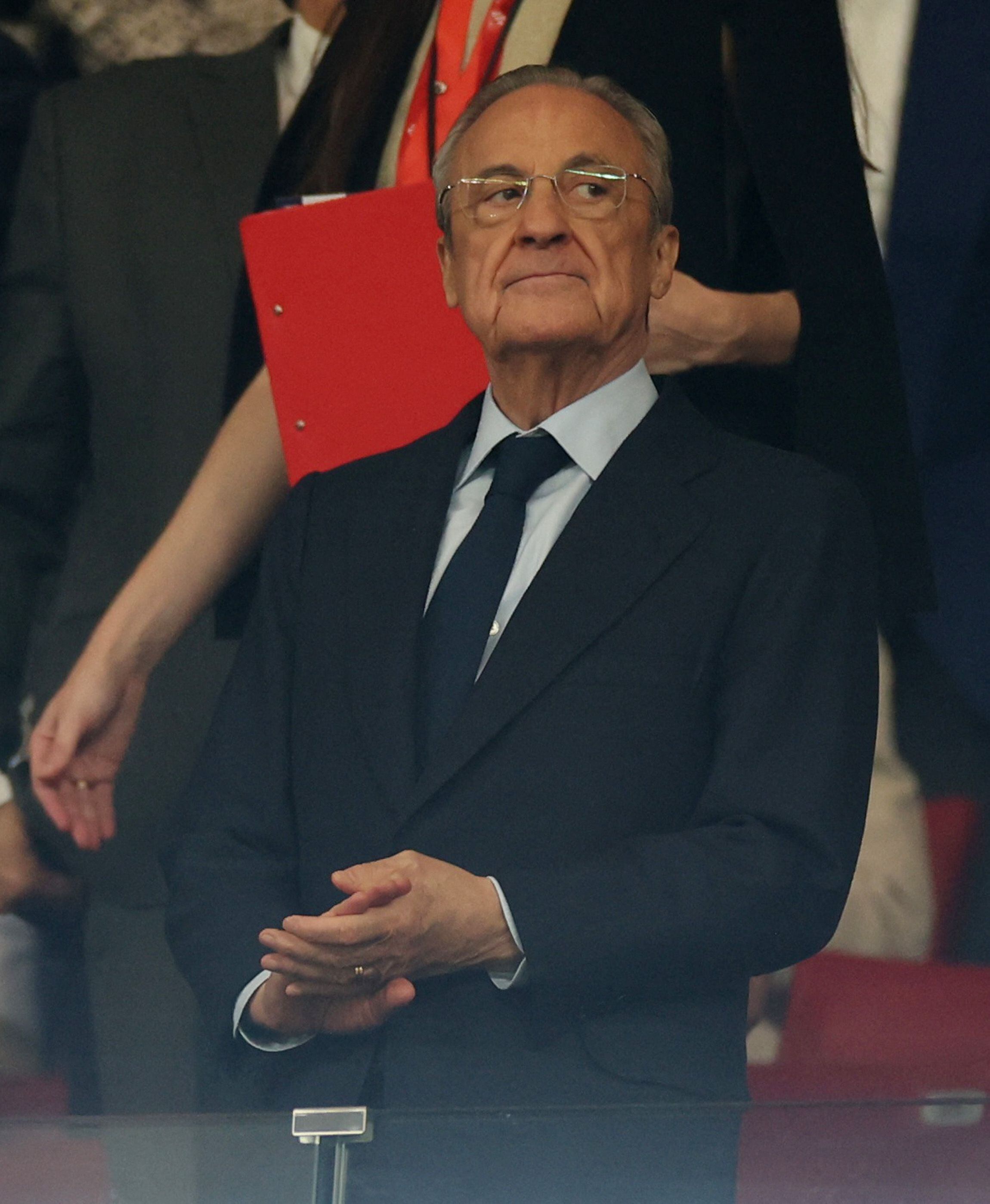 Soccer Football - LaLiga - Atletico Madrid v Real Madrid - Metropolitano, Madrid, Spain - September 24, 2023 Real Madrid president Florentino Perez in the stands before the match REUTERS/Isabel Infantes