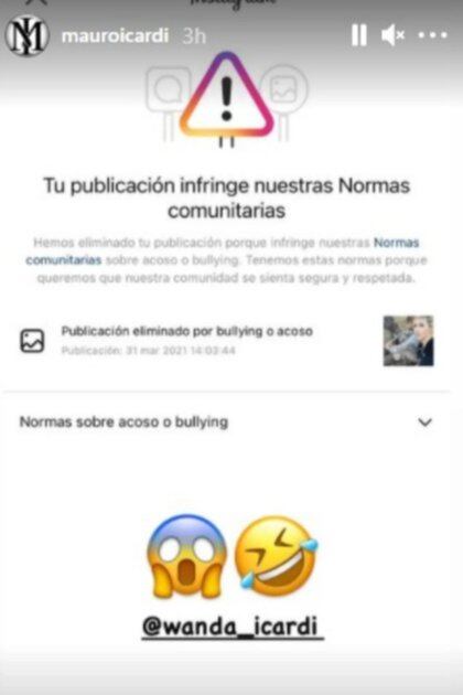 Instagram bloqueó una publicación de Mauro Icardi