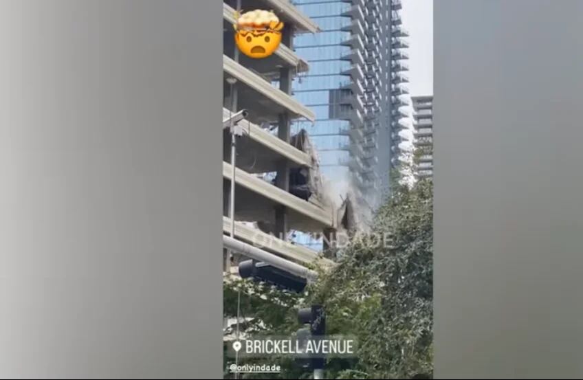 Comisionados de Miami evalúan la zona donde ocurrió el desprendimiento de concreto. (Captura de pantalla/@onlyindade/Twitter)