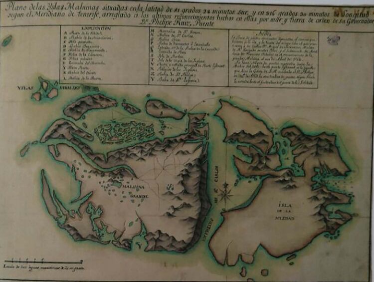 Plano de las islas Malvinas. Real Escuela de NavegaciÃ³n de CÃ¡diz, c. 1770