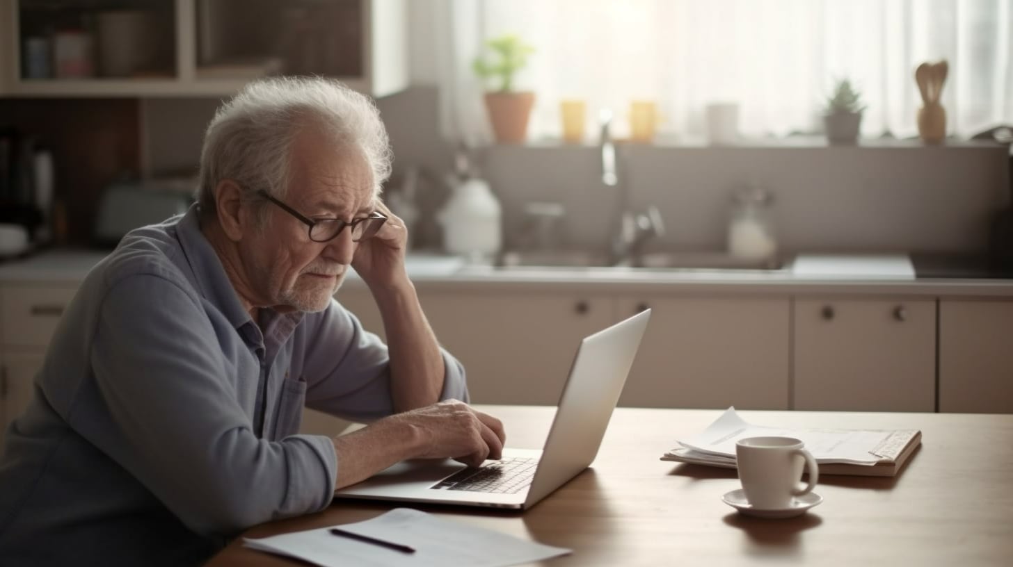Persona mayor utilizando una computadora, notebook, computer, con problemas de memoria, enfermedad mental, síntomas de Alzheimer, desorientación - (Imagen Ilustrativa Infobae)
