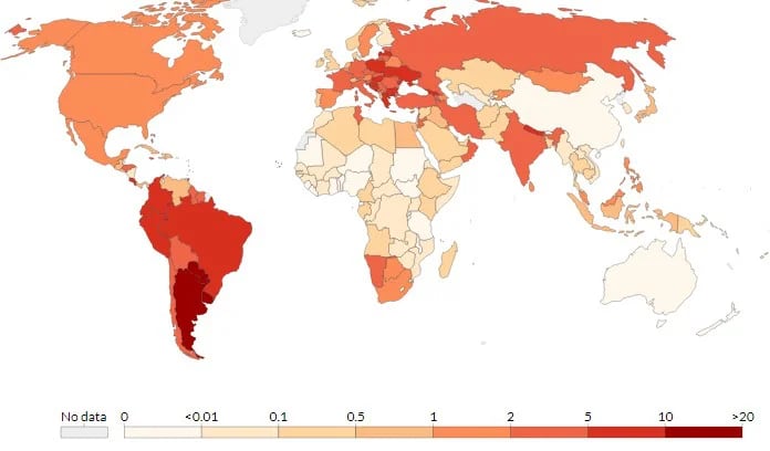 Coronavirus: Argentina hoy es el país con más muertes por millón de habitantes