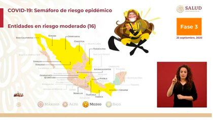 Gráfico que indica los estados en amarillo (Foto: SSa)