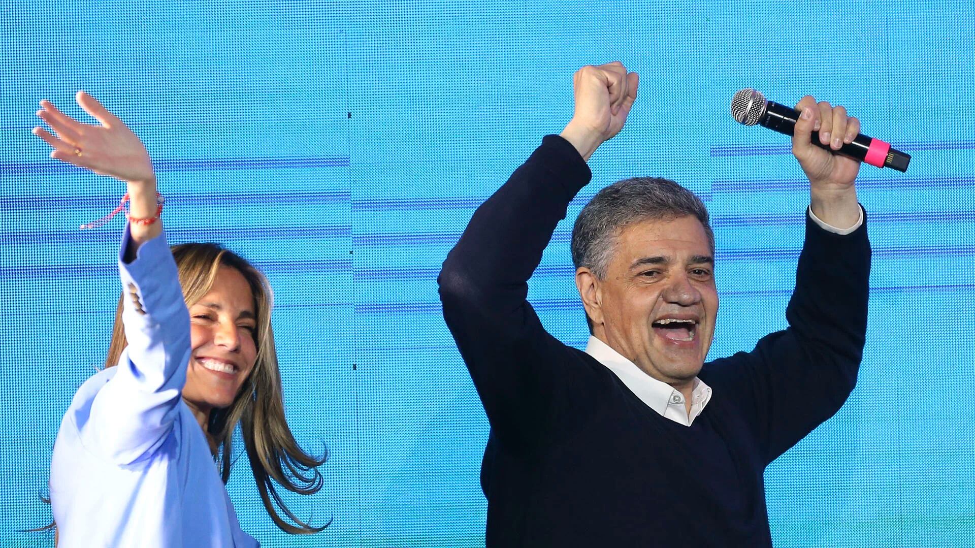 Jorge Macri, a candidate for mayor of the city of Buenos Aires, celebrates at the campaign headquarters of presidential candidate Patricia Bullrich after the polls closed for the general elections, in Buenos Aires, Argentina, Sunday, Oct. 22, 2023. (AP Photo/Daniel Jayo)