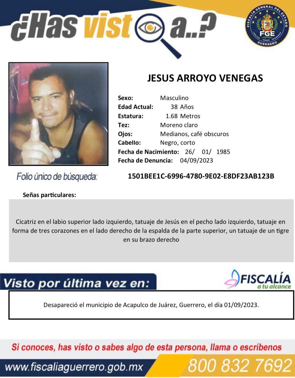 Sus familiares realizaron la denuncia pertinente, pero no han obtenido información de dónde se encuentran.
Foto: TW FGE Guerrero