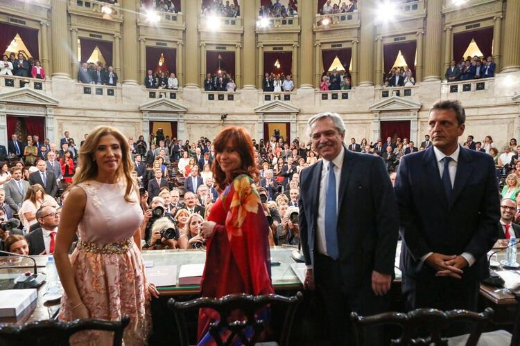 Claudia Ledesma, Cristina Kirchner, Alberto Fernández y Sergio Massa (Prensa Presidencia)