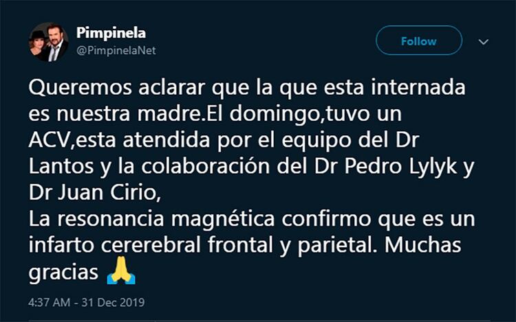 Los Pimpinela emitieron un comunicado para informar de la salud de su madre (Foto: Twitter)