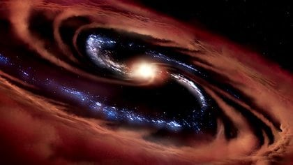 Las altas tasas de alimentación hacen que los quásares sean visibles hasta el borde del Universo visible (NASA/ Daniel Rutter)

