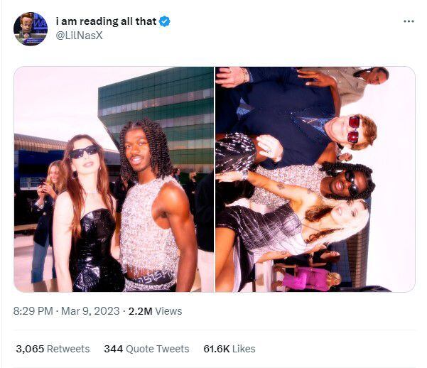 Lil Nas X subió fotos con diferentes celebridades y se aprecia a Dua Lipa fuera de la postal con Miley Cyrus Foto: Screenshot Twitter @LilNasX