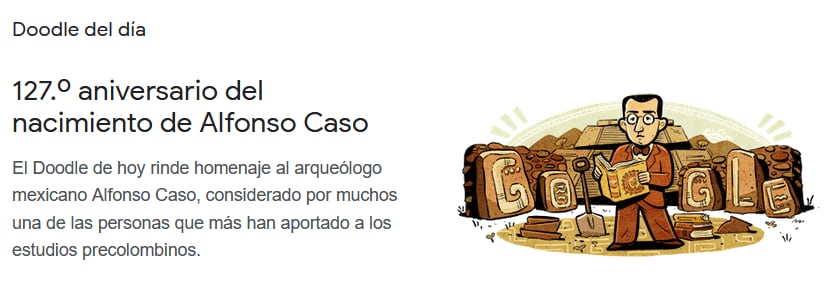 Google rememora el nacimiento de Alfonso Caso con Doodle foto: captura de pantalla Google