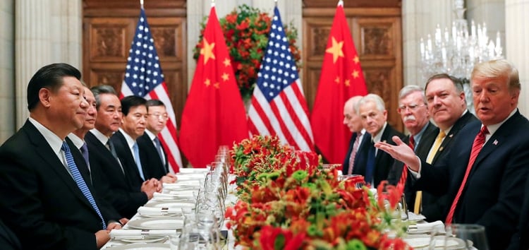 Las delegaciones estadounidenses y chinas durante su reuniÃ³n del sÃ¡bado a la noche en Buenos Aires.