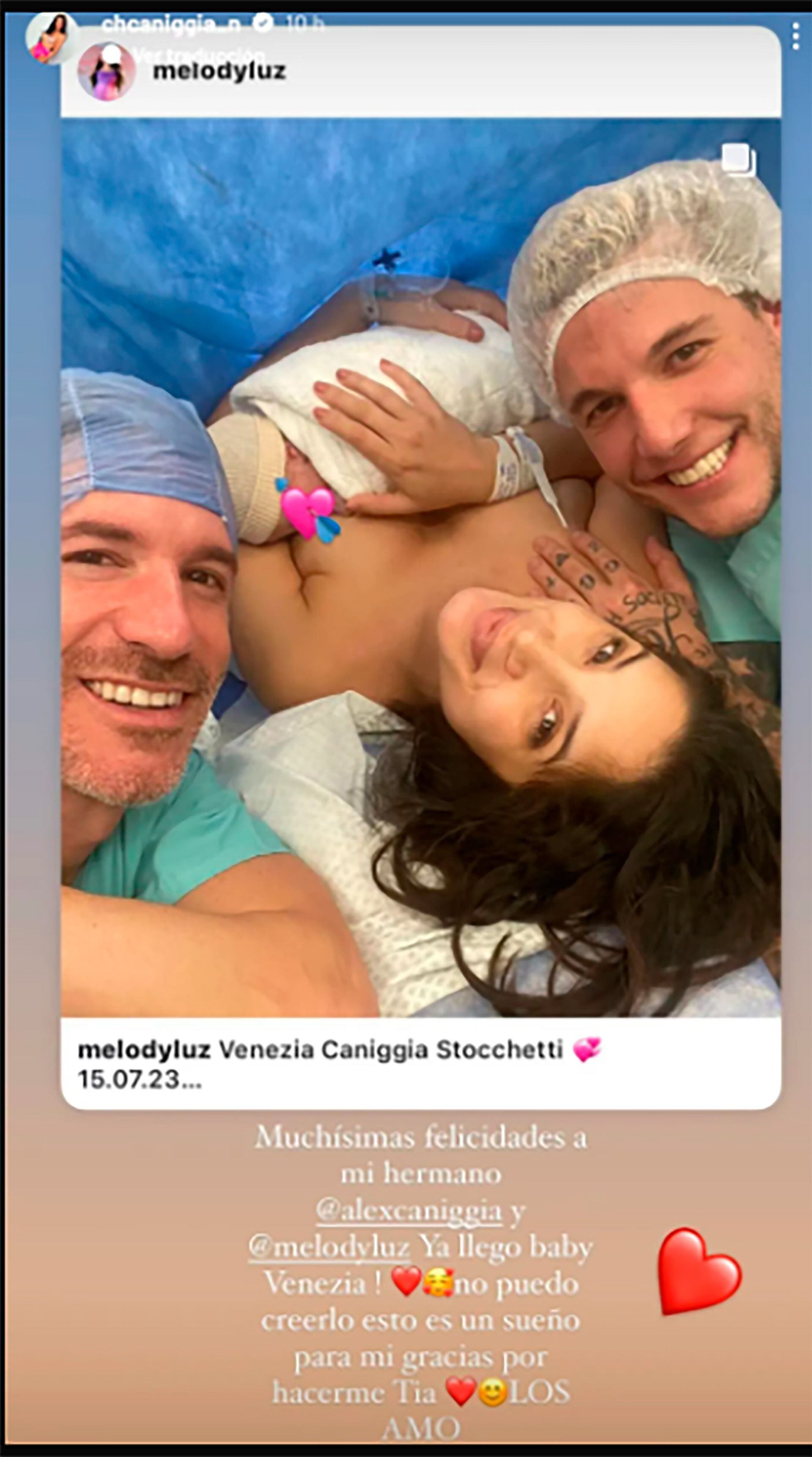 La emoción de Charlotte Caniggia con la llegada de su sobrina Venezia (Instagram)