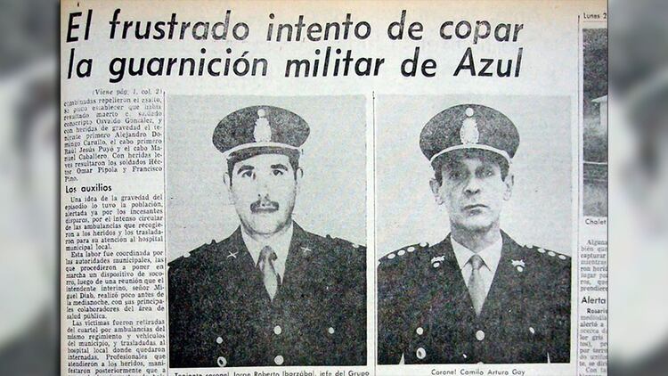Los guerrilleros secuestraron al coronel Ibarzábal y asesinaron a Camilo Gay, jefe del regimiento