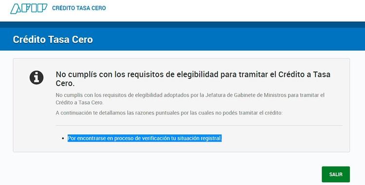 Algunos de los mensajes que recibieron los contribuyentes que solicitaron el crédito y fueron rechazados