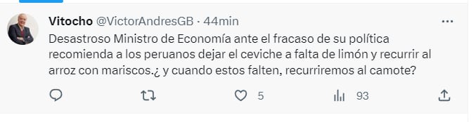 Usuarios en Twitter se manifestaron en relación a los comentarios del ministro de Economía sobre el precio del limón. Foto: Captura Twitter @VictorAndresGB
