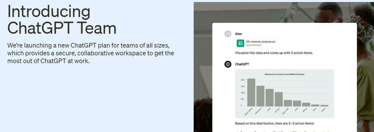 El servicio ChatGPT Team se especializa en ofrecer herramientas de IA para la colaboración y manejo de pequeñas y medianas empresas. (OpenAI)