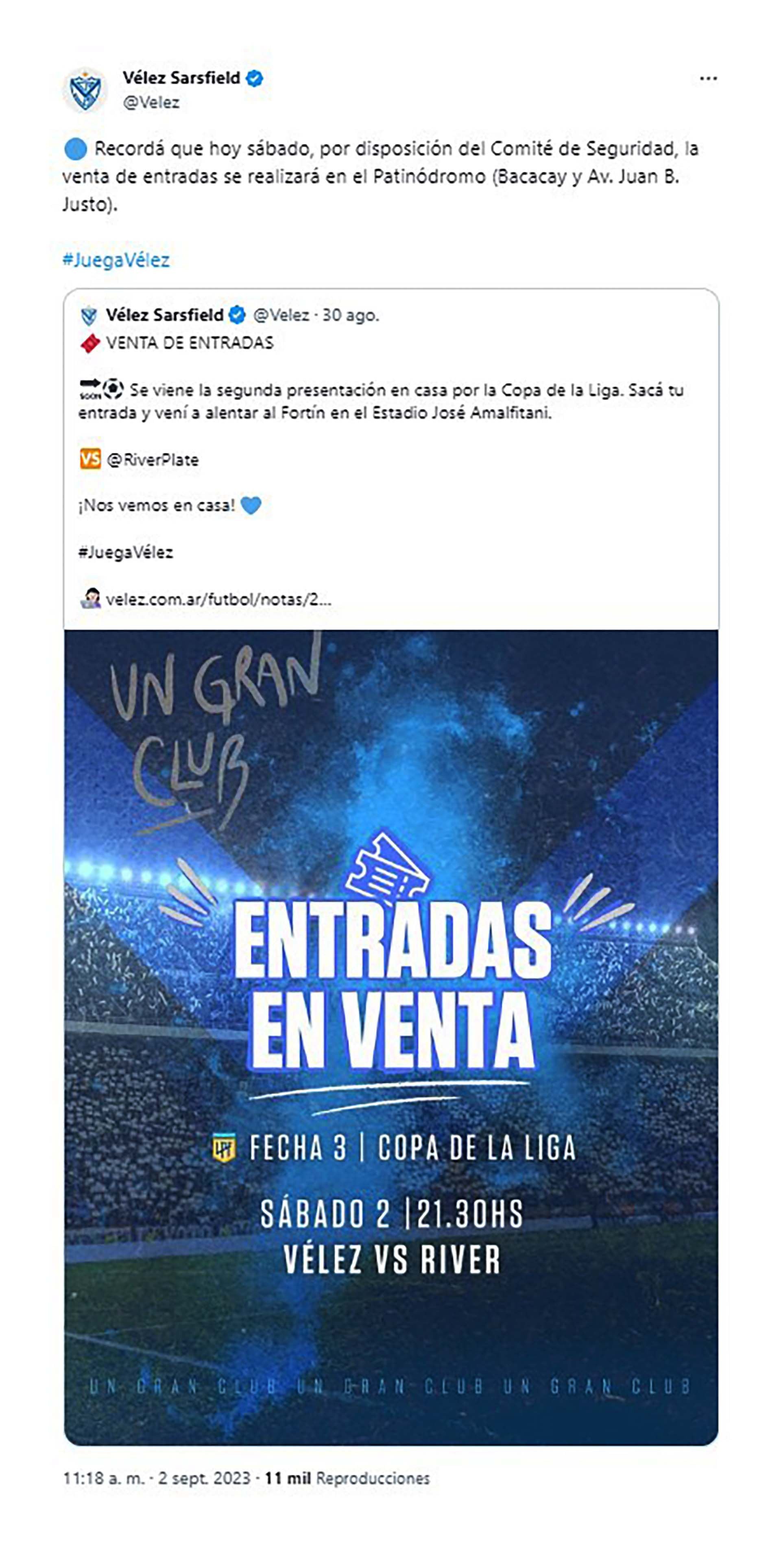 La venta de entradas de Vélez vs River