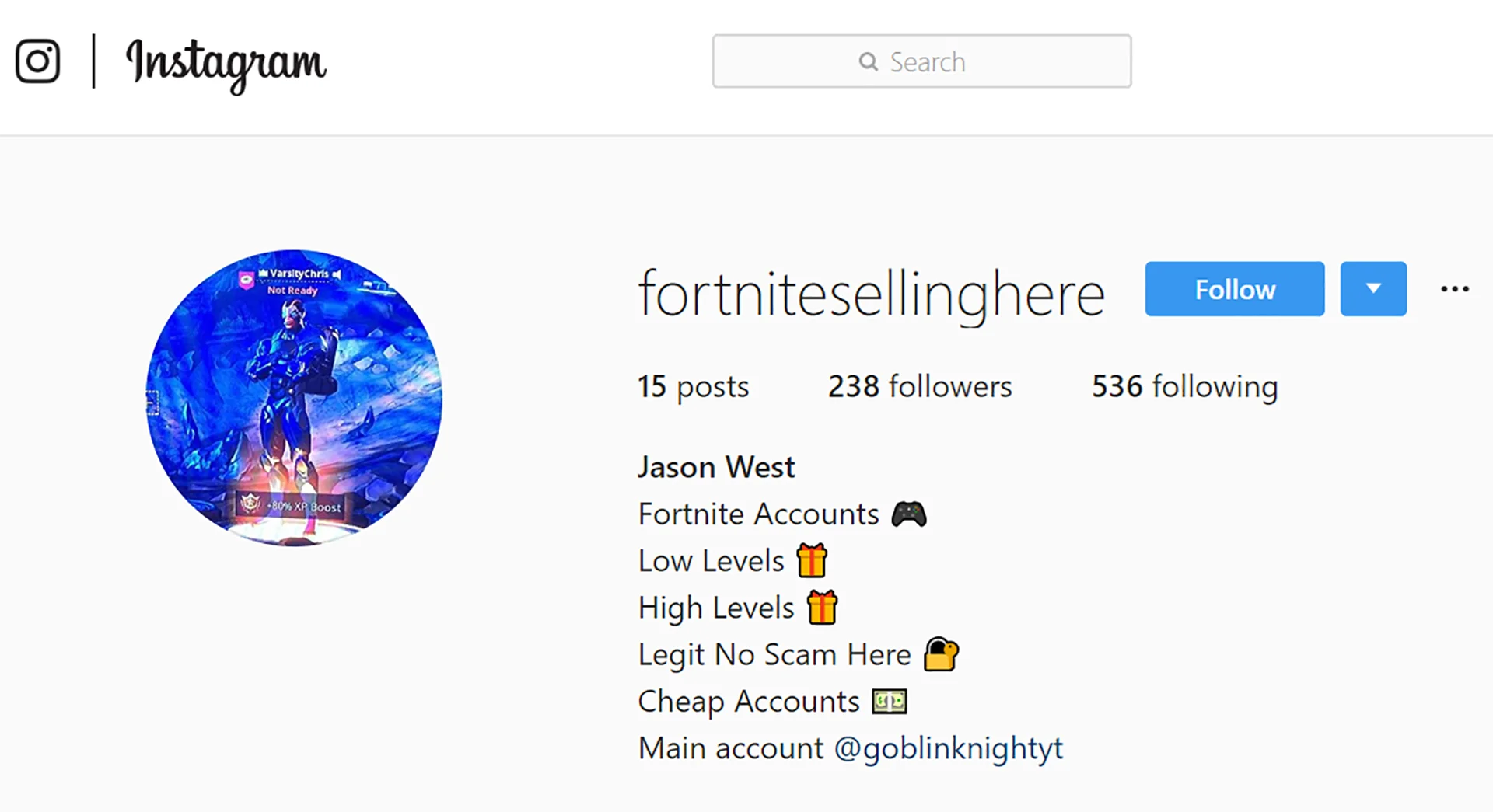 Botnets e contas roubadas de Fortnite são vendidas no Instagram