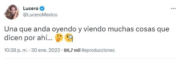 Lucero compartió este mensaje tras la publicación de las declaraciones de Alejandro Ávila (Captura de pantalla/Twitter)