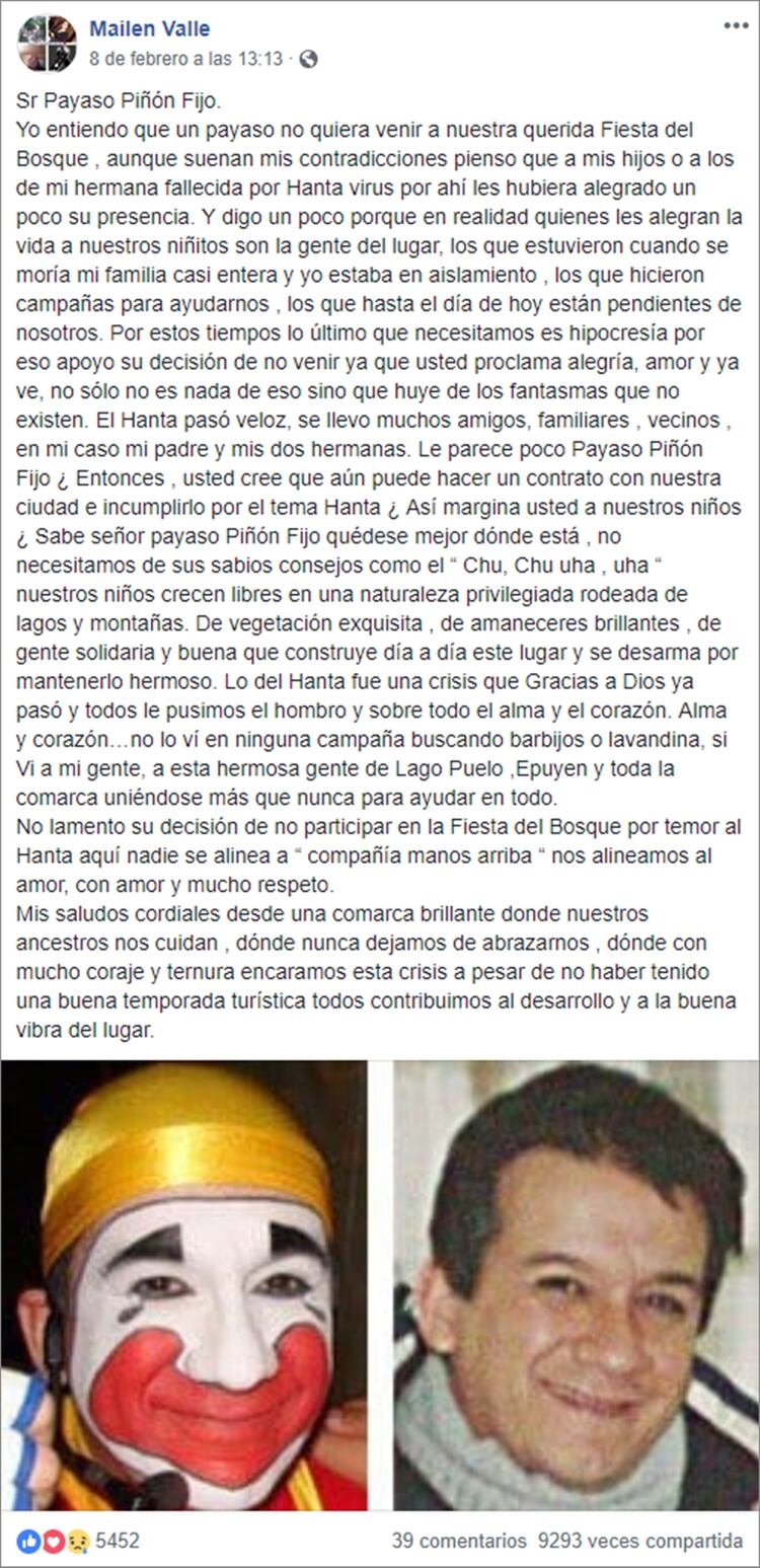 La carta contra Piñón Fijo (Facebook)