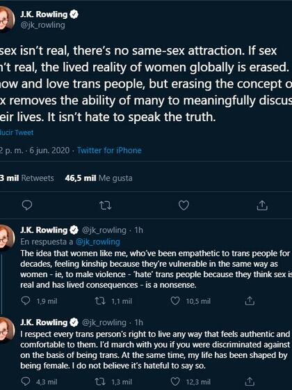 Los tuits de J.K. Rowling defendiéndose de quienes la atacaron por TERF