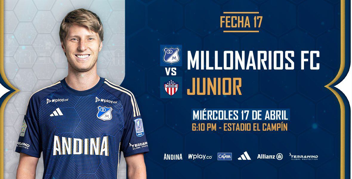 Afiche del partido de la fecha 17 de la Liga BetPlay entre Millonarios vs. Junior - crédito Millonarios FC