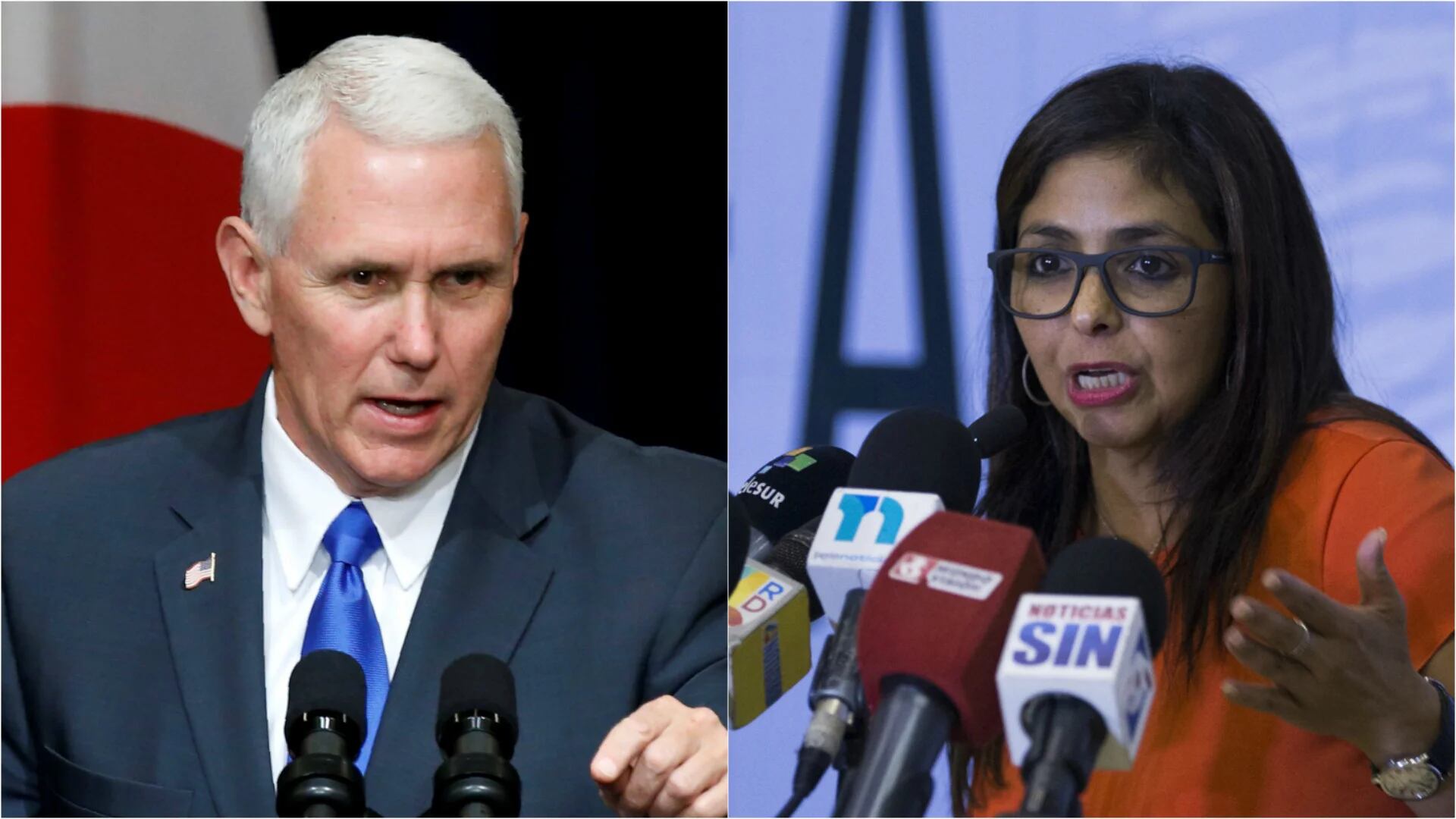 El vice presidente estadounidense Mike Pence y la canciller venezolana Delcy Rodíguez