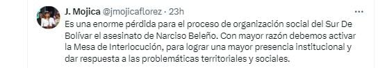La ministra Jhenifer Mojica también lamentó la muerte de Narciso Beleño - crédito captura de pantalla