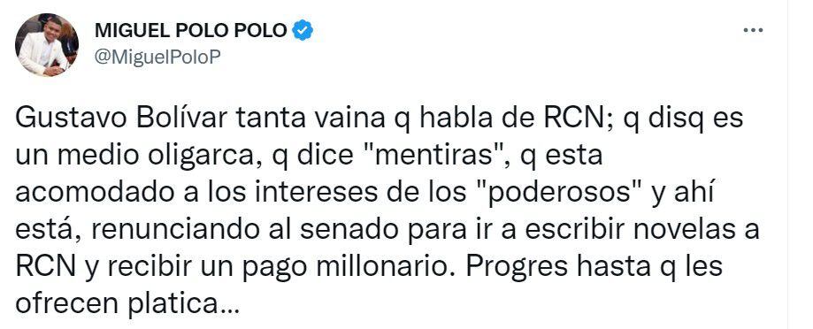 Miguel Polo Polo sobre renuncia de Gustavo Bolívar