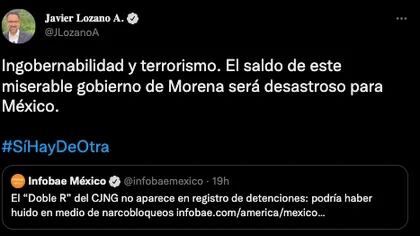 Lozano culpó a Morena de los narcobloqueos (Foto: Twitter/@JLozanoA)