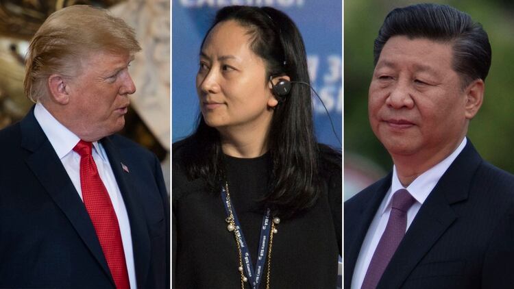 Donald Trump, Meng Wanzhou, vicepresidenta y directora financiera de Huawei, y Xi Jinping