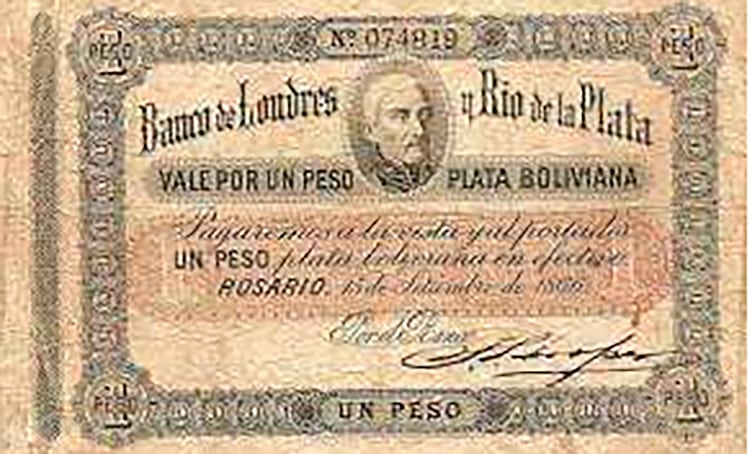 Quince años antes de la entrada en vigencia del peso moneda nacional, en 1866 los pesos fuertes contaban con respaldo de plata boliviana