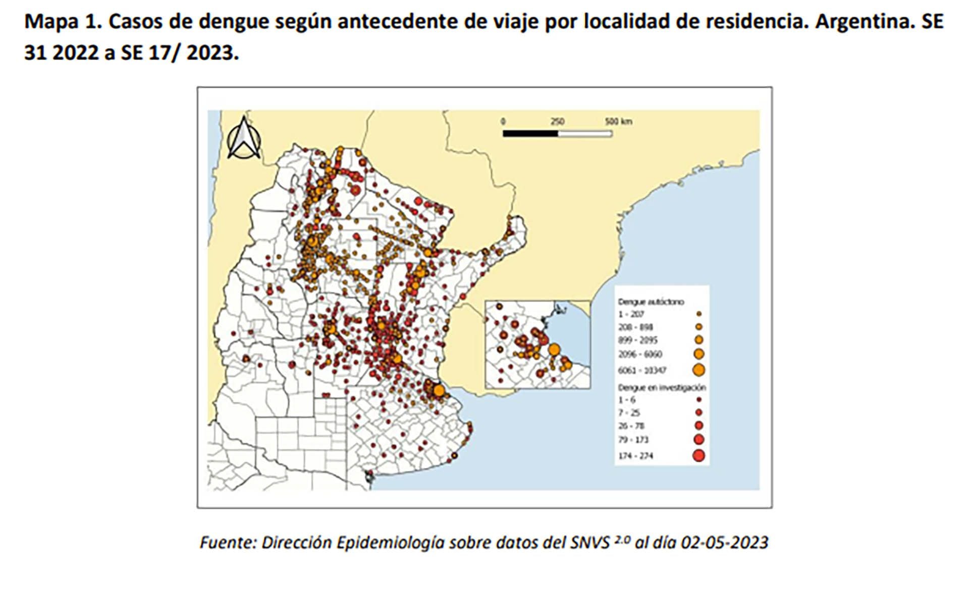El mapa del dengue en Argentina, durante la tercera semana de mayo, cuando se registraron más casos en la actual temporada. (Crédito: Boletín Epidemiológico Nacional)